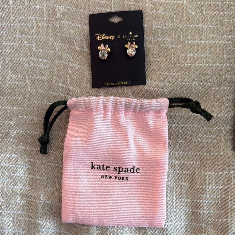 Kate Spade x Disney Sparkling Mouse Earrings with Pink Pouch